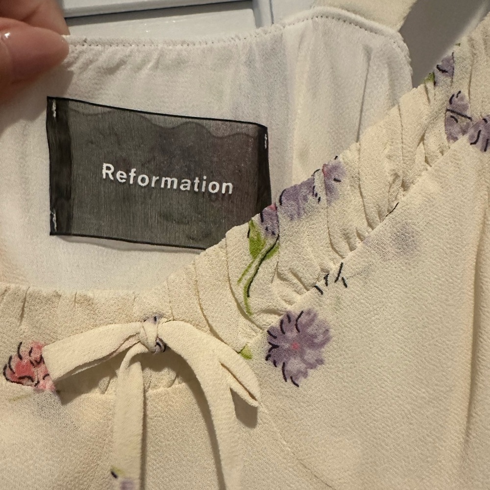 Reformation Cream Dress with Floral Design